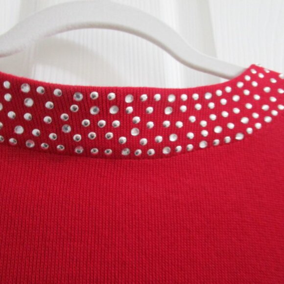 Quacker Factory Layered Sweater Cardigan Red Studded Detail Size 1X - Picture 6 of 7